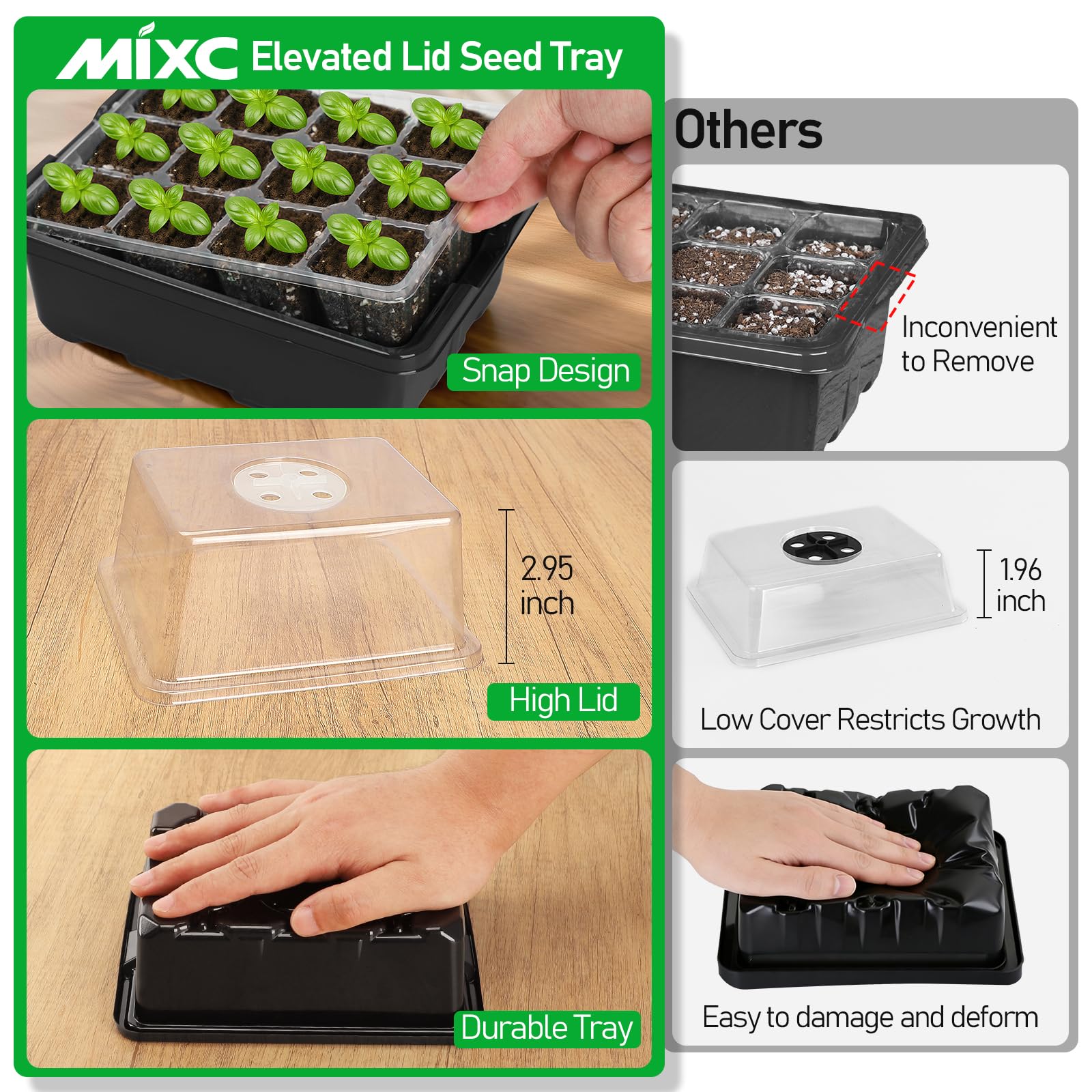 MIXC bandeja en uso con semillas germinando para mejor seguimiento visual