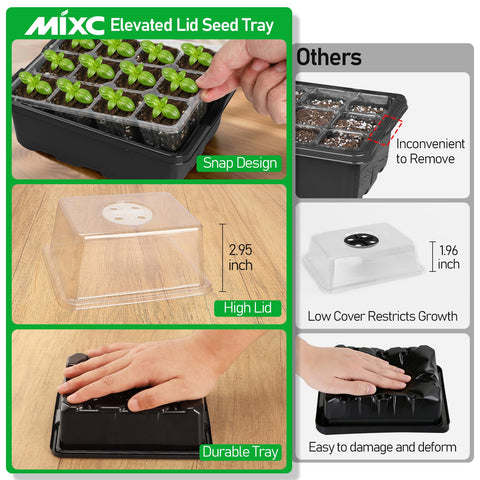 MIXC bandeja en uso con semillas germinando para mejor seguimiento visual