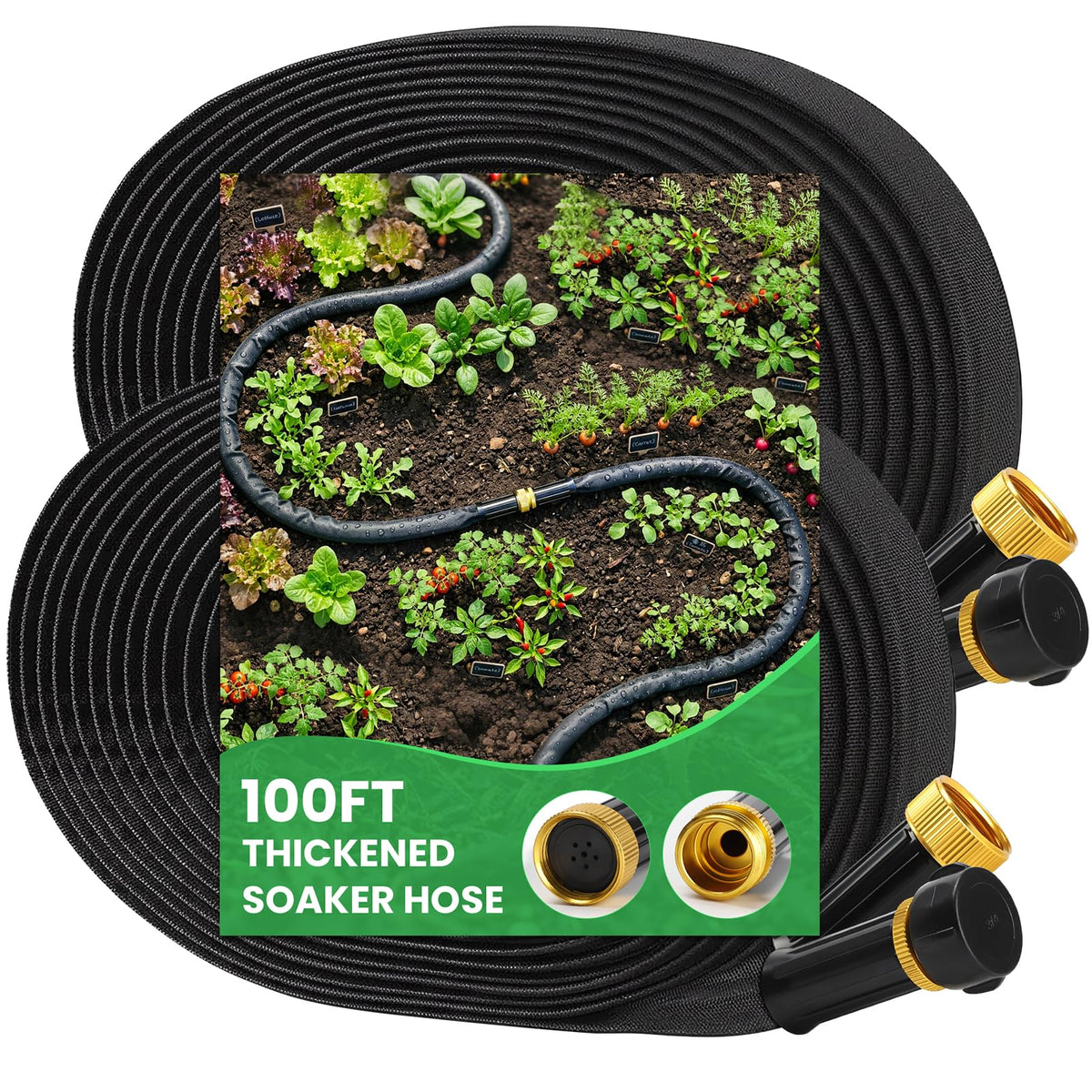MIXC manguera empapadora 100ft vista frontal con acabado resistente