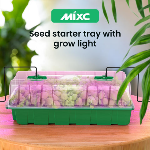 MIXC semilleros en uso sobre mesa de interior junto a plantas, solución práctica para hogar