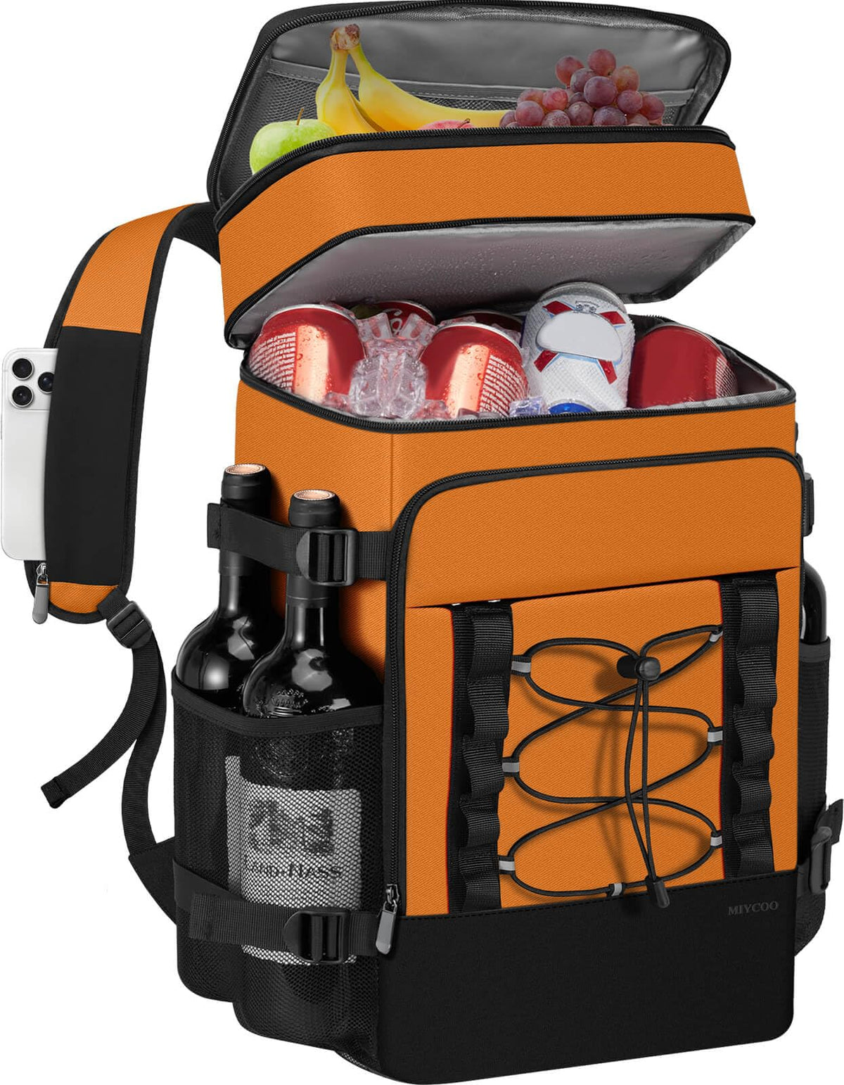 MIYCOO vista frontal de la mochila nevera con capacidad y porter facilidad
