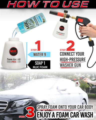 MJJC Foam Cannon Pro V2.0 comparación de tamaño de la botella para mayor capacidad