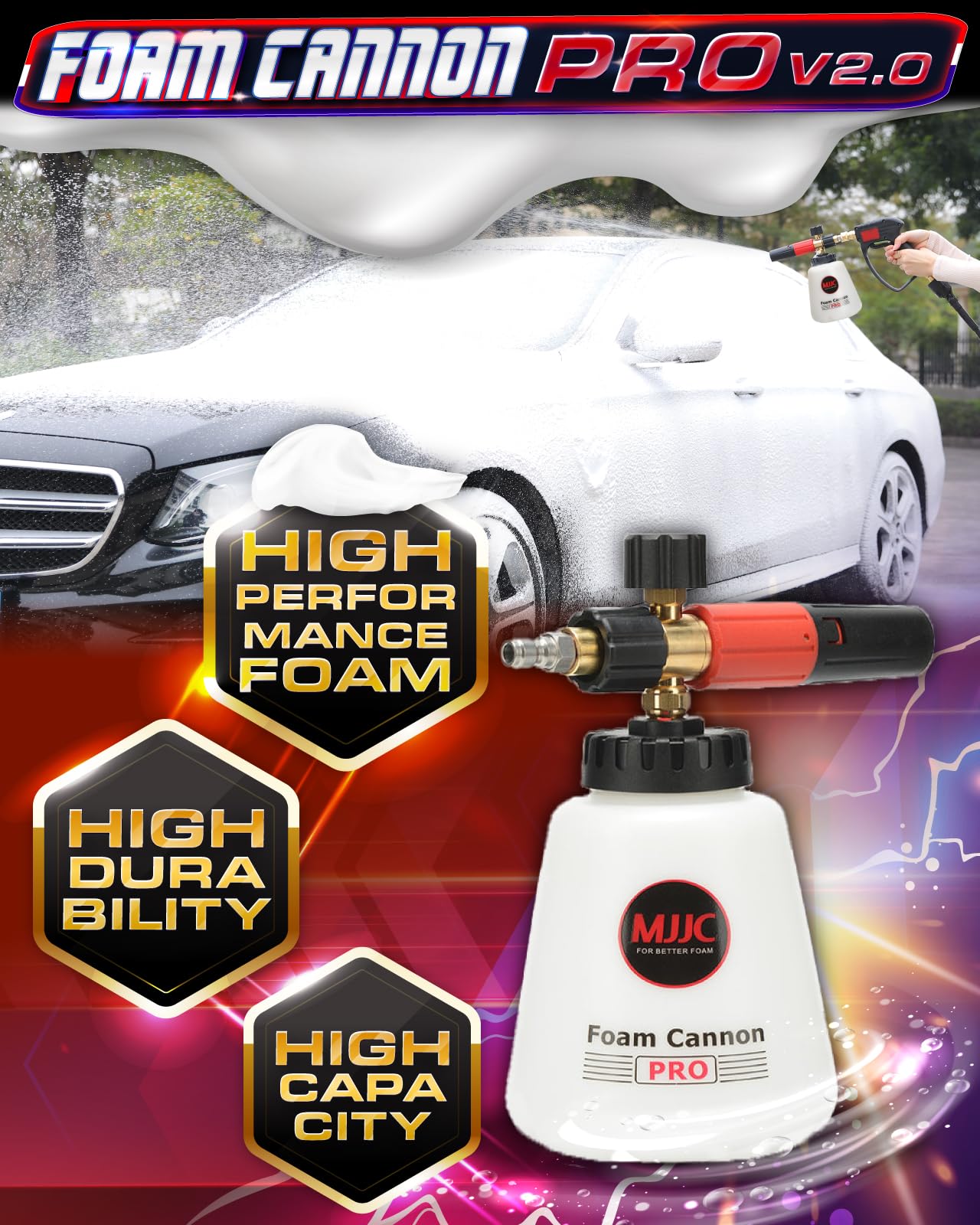 MJJC Foam Cannon Pro V2.0 detalle de boquilla y orificio para mejor control