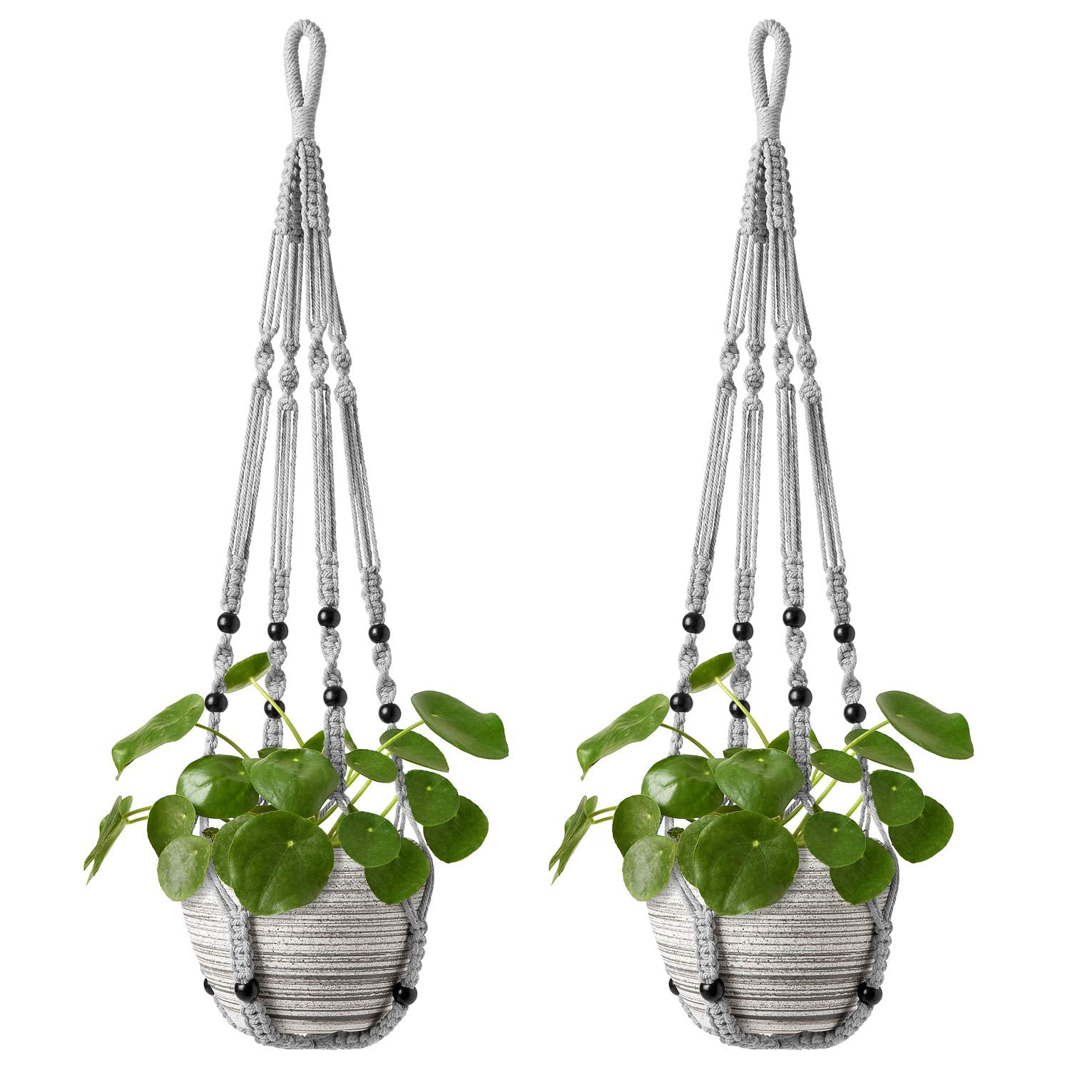 Mkono colgador macramé frontal mostrando diseño y cómo realza la planta