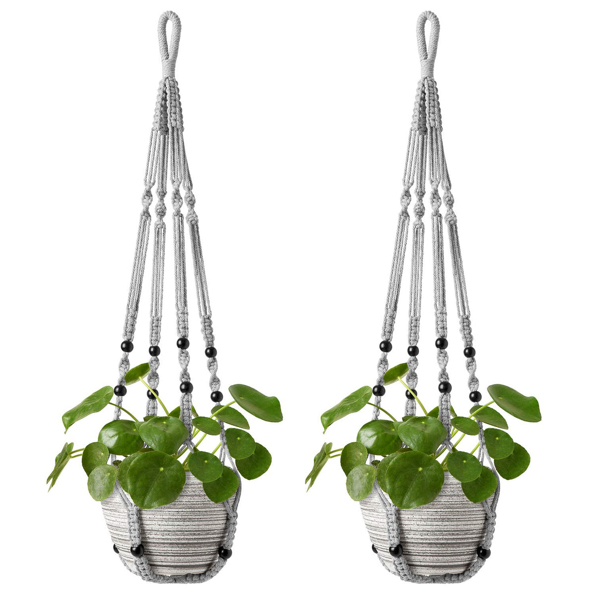 Mkono colgador macramé frontal mostrando diseño y cómo realza la planta