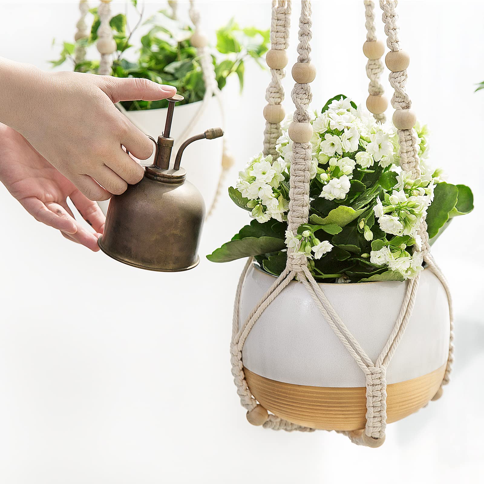 Mkono colgador con maceta en salón aporta decoración y verde interior