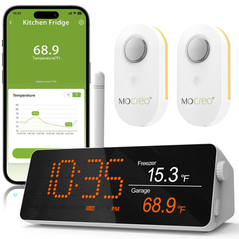 MOCREO hub H5Pro frontal mostrando pantalla y alarmas para control remoto