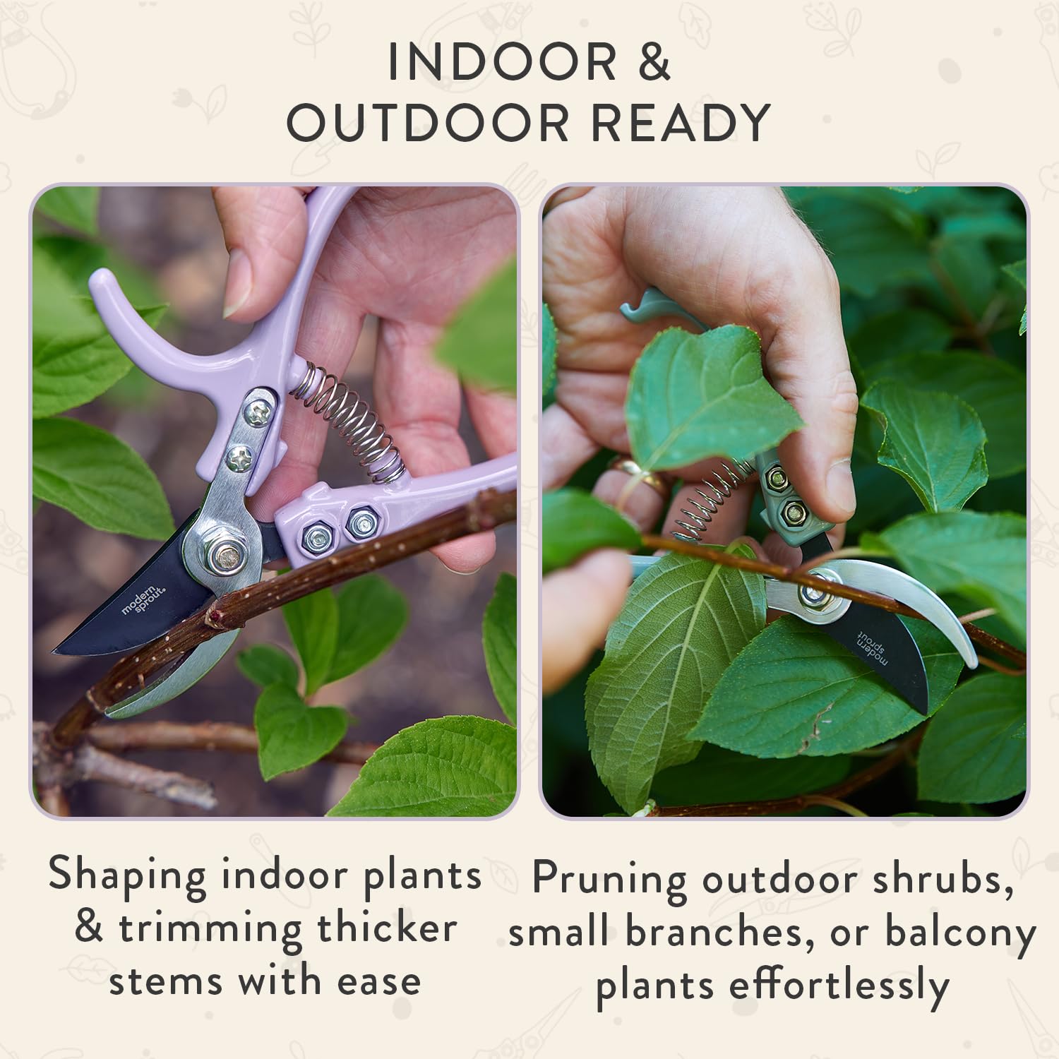 Modern Sprout en uso deadheading, precisión al recortar flores