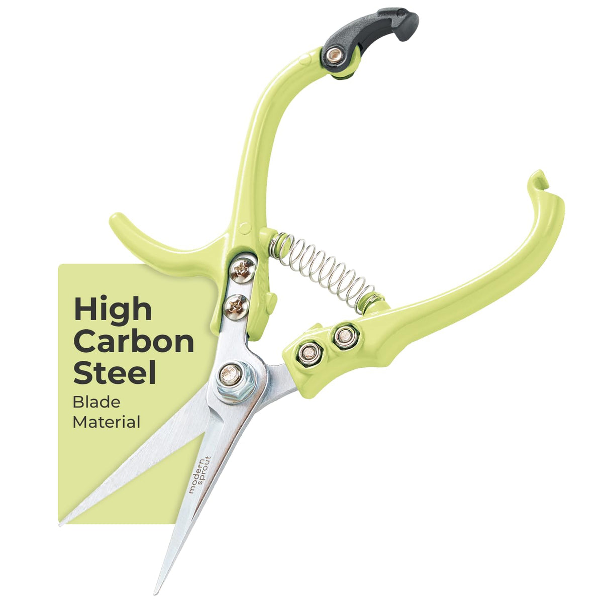 Modern Sprout tijeras frontal mostrando diseño compacto y color chartreuse