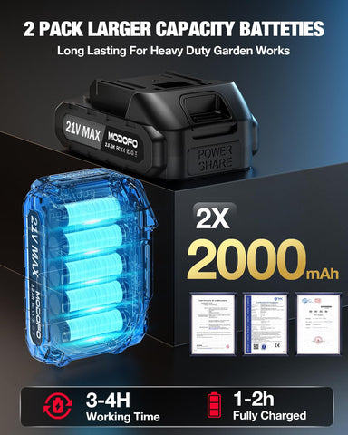 MODOFO dos baterías 2000mAh que permiten más tiempo de trabajo