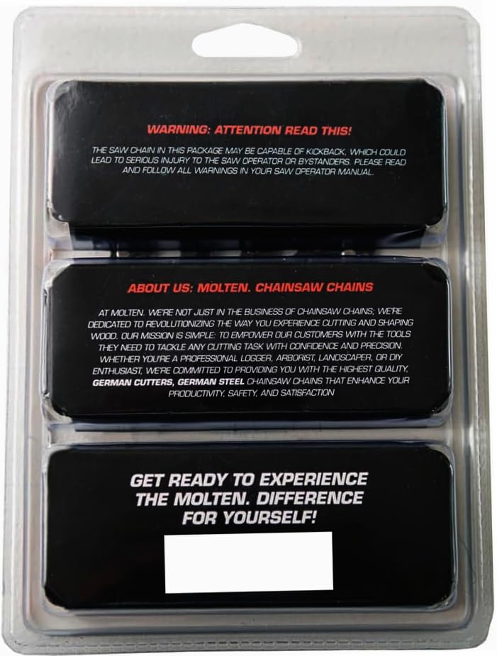 Molten cadena instalada podando ramas, corte eficiente