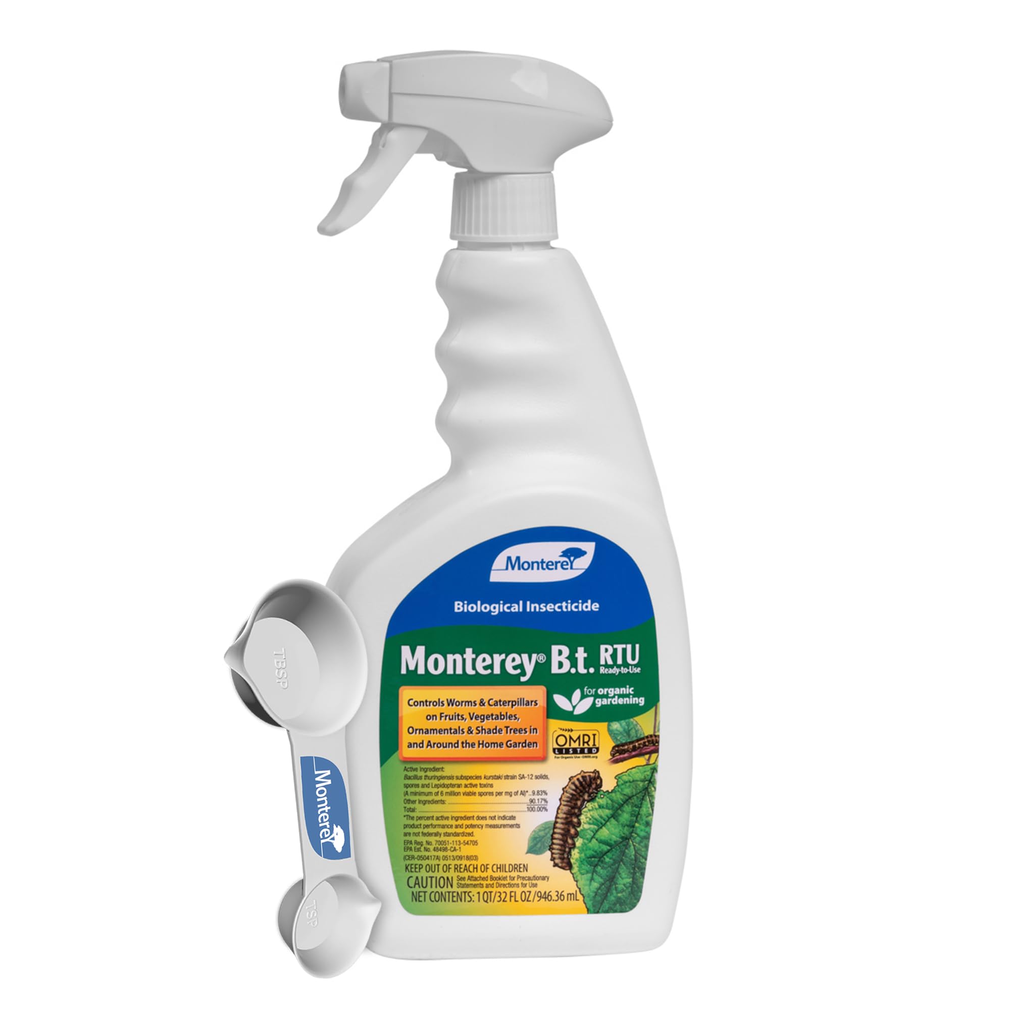 Monterey B.t. envase frontal mostrando el spray listo para usar, facilita aplicación segura