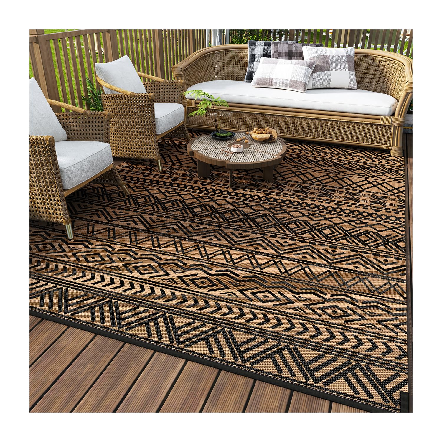 MontVoo alfombra exterior frontal mostrando diseño boho y durabilidad