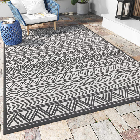 MontVoo alfombra exterior frontal mostrando diseño boho y beneficios estéticos