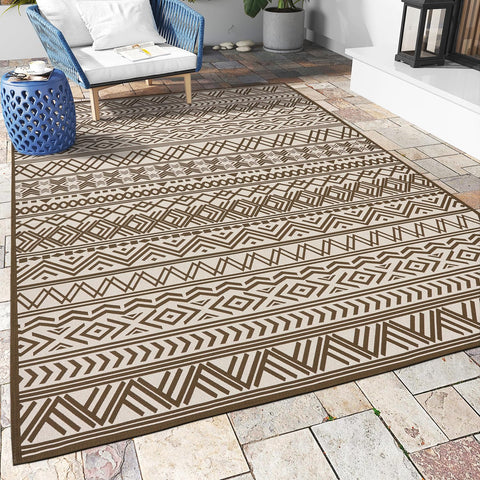 MontVoo vista frontal de la alfombra marrón, estilo boho y resistente