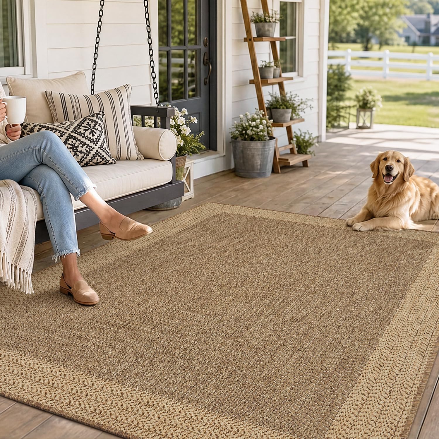 MontVoo vista frontal de la alfombra 4x6 para patio, resistente y elegante
