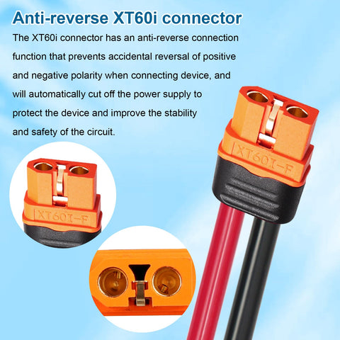 MOOKEERF primer plano del conector XT60i, asegura conexión fiable