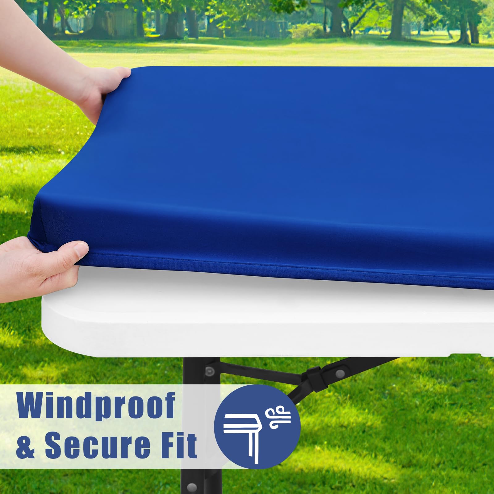 Moosfor funda colocada en mesa de picnic para evento al aire libre