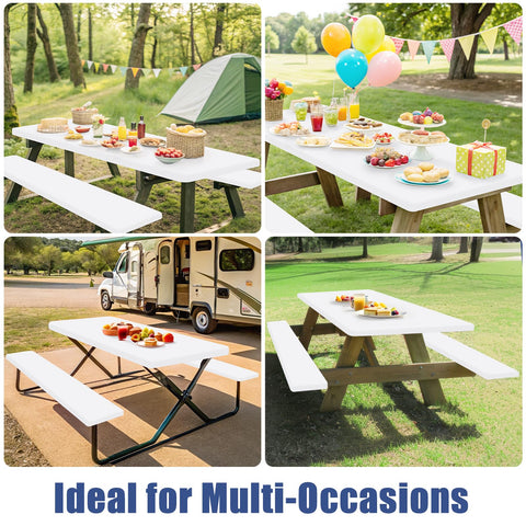 Moosfor mesa en camping con mantel, portátil y listo para eventos