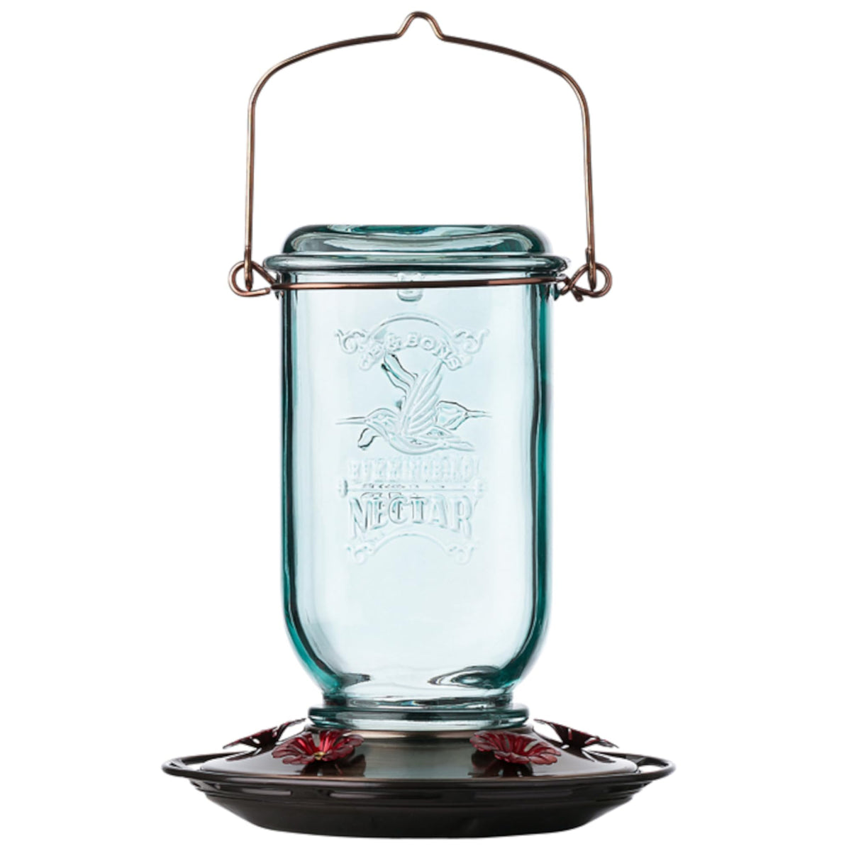 Comedero More Birds mason jar frontal mostrando cinco puertos y estética vintage