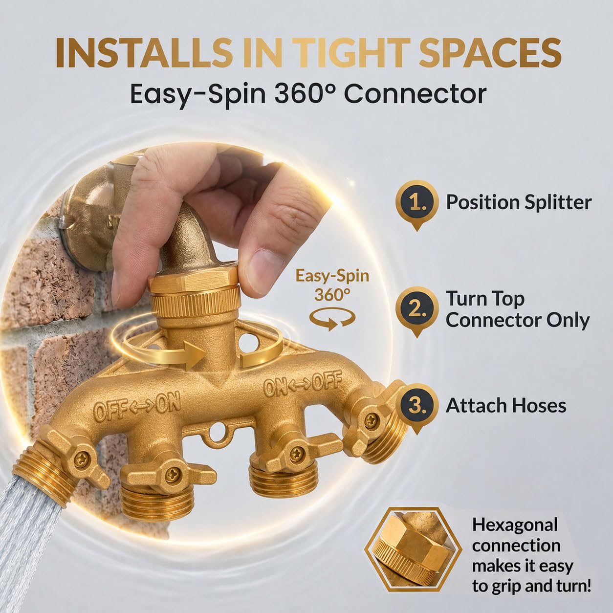 Morvat Brass primer plano de la válvula ergonómica, agarre mejorado para control rápido