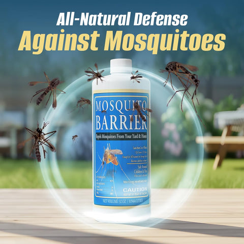 Mosquito Barrier etiqueta en primer plano con instrucciones claras para uso seguro