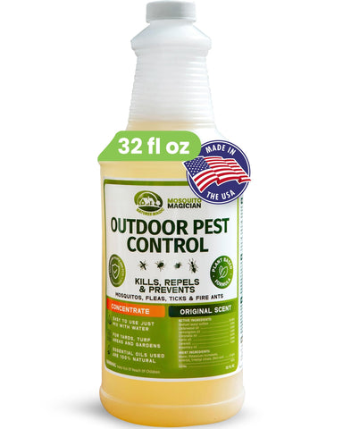 Mosquito Magician frente del empaque mostrando formato 32 oz y uso exterior
