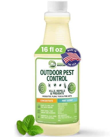 Mosquito Magician envase frontal 16 oz mostrando capacidad y marca, protección eficiente