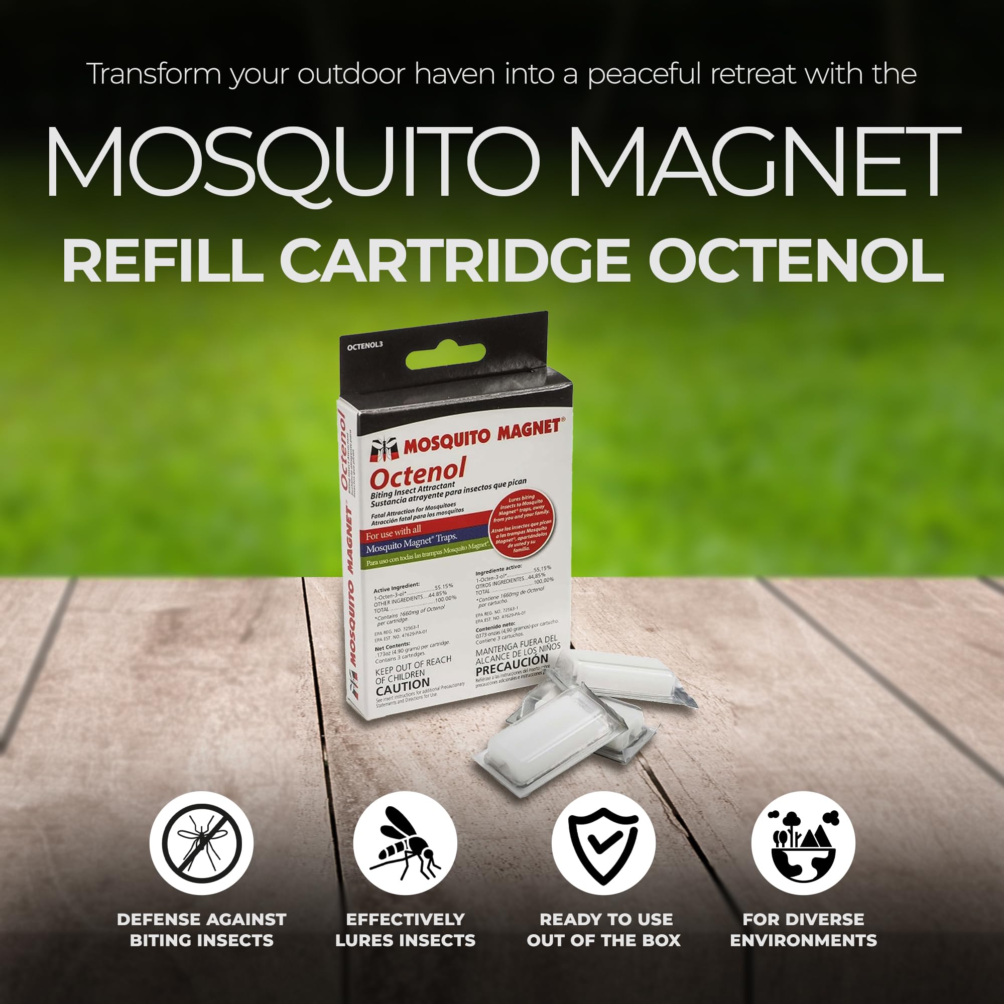 Mosquito Magnet trampa en jardín ilustrando protección al aire libre