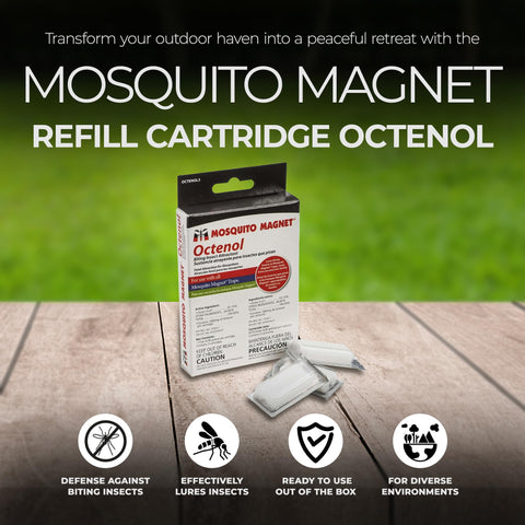 Mosquito Magnet trampa en jardín ilustrando protección al aire libre