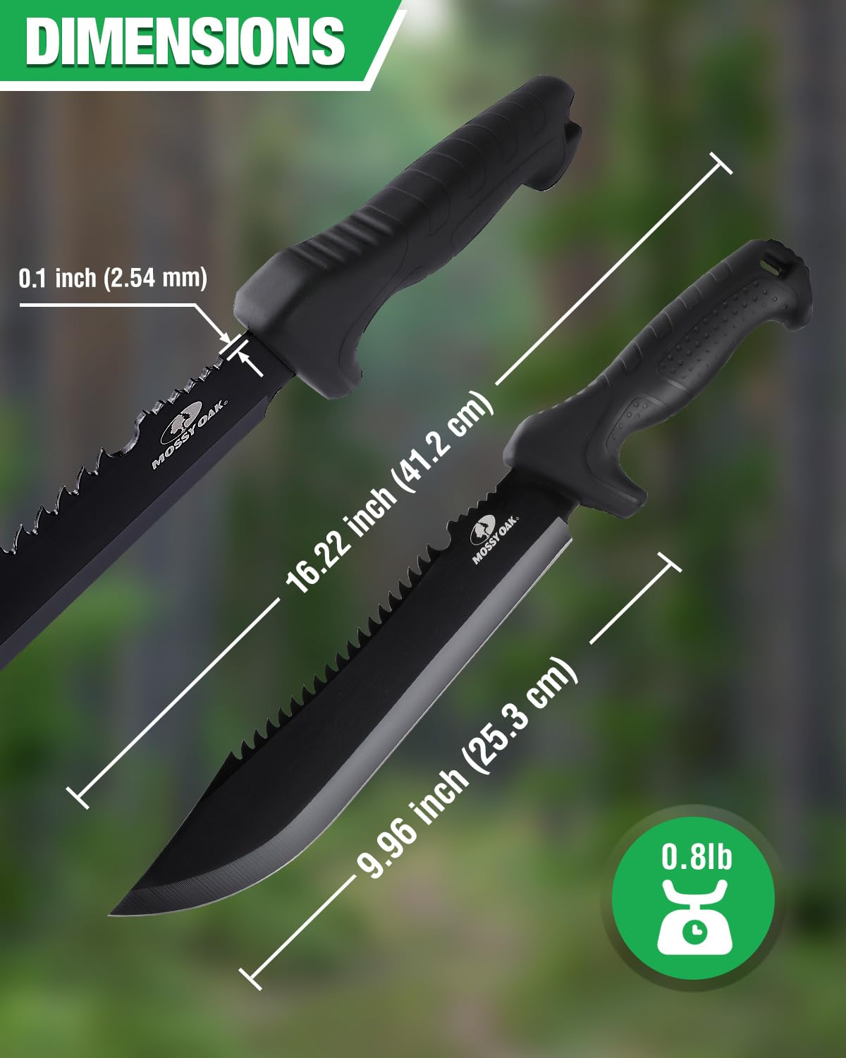 Mossy Oak detalle de hoja acero inoxidable para cortes precisos
