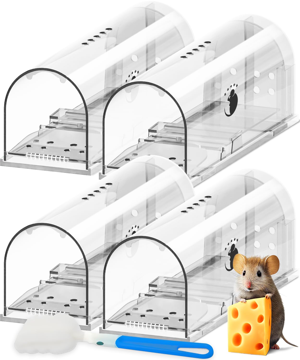 Motel Mouse frontal del paquete mostrando las cuatro trampas y beneficios éticos