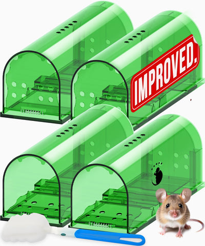 Motel Mouse vista frontal del empaque mostrando las cuatro trampas y beneficios