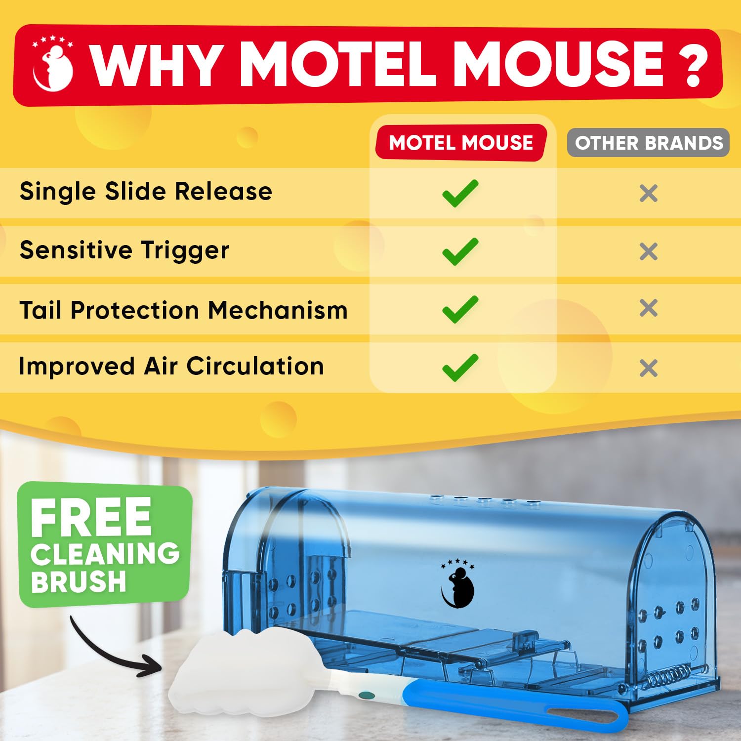 Motel Mouse interior con ventilación y espacio para menor estrés
