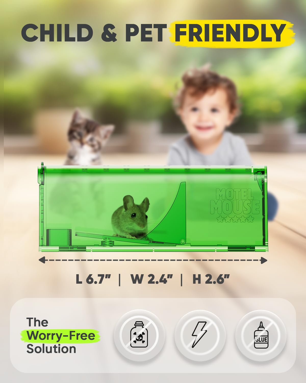 Motel Mouse kit con cepillo e instrucciones para limpieza rápida