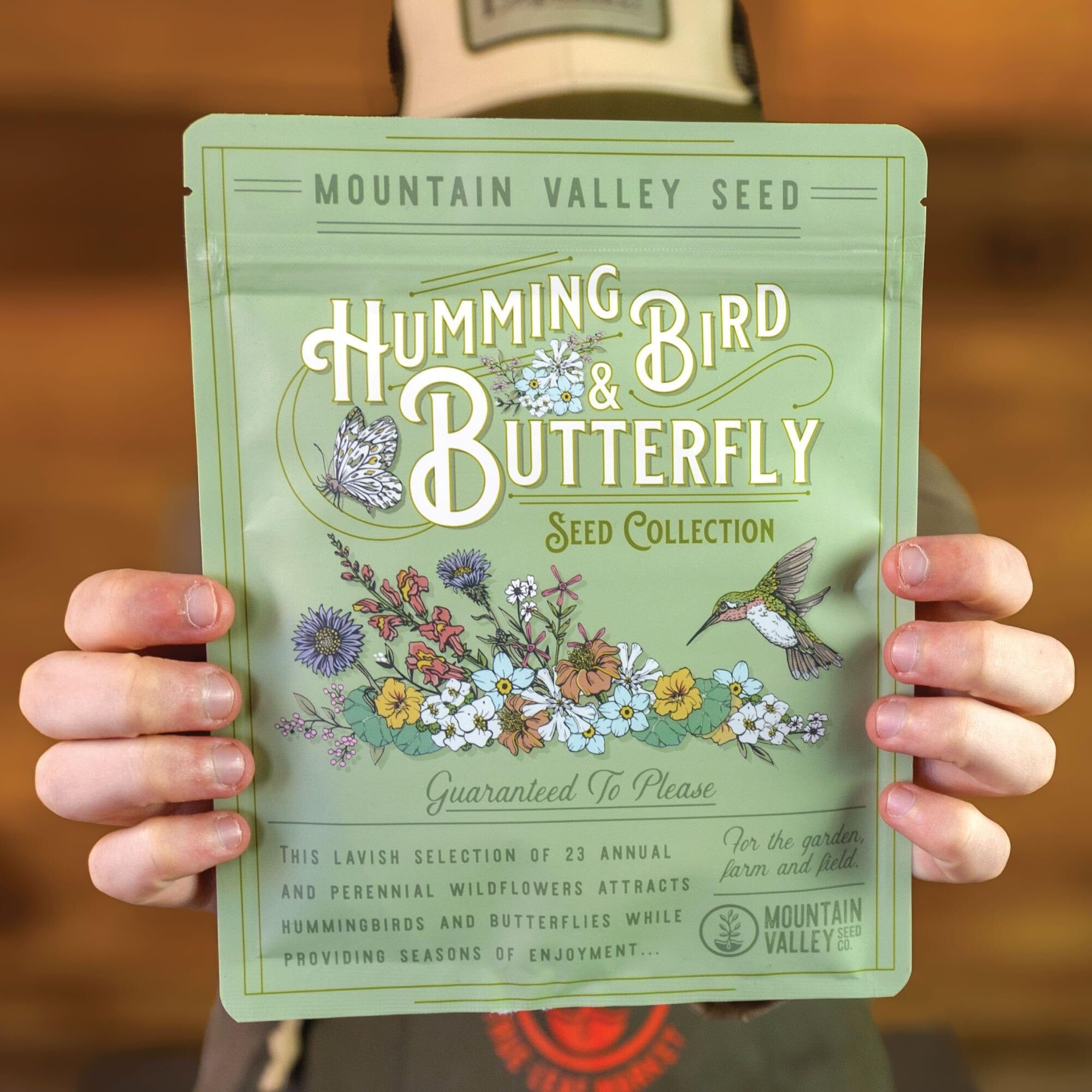 Mountain Valley Seed Company ilustración del empaque, atractivo regalo para jardineros