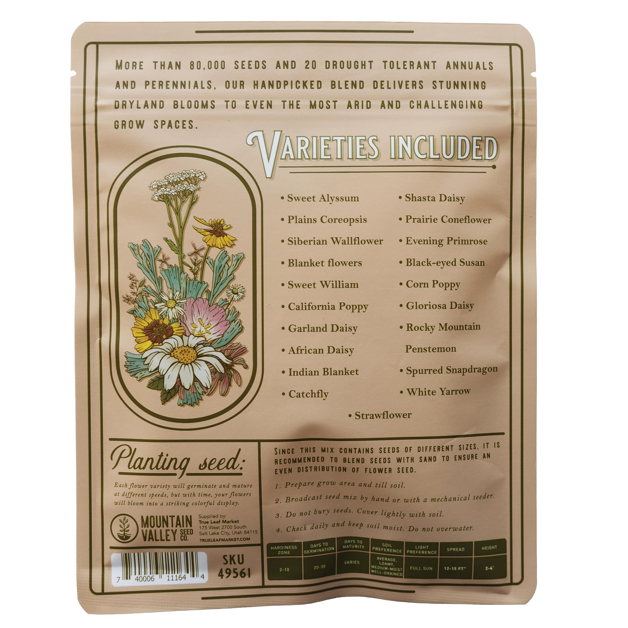 Mountain Valley Seed Company close-up de flores de la mezcla resaltando color y polinizadores