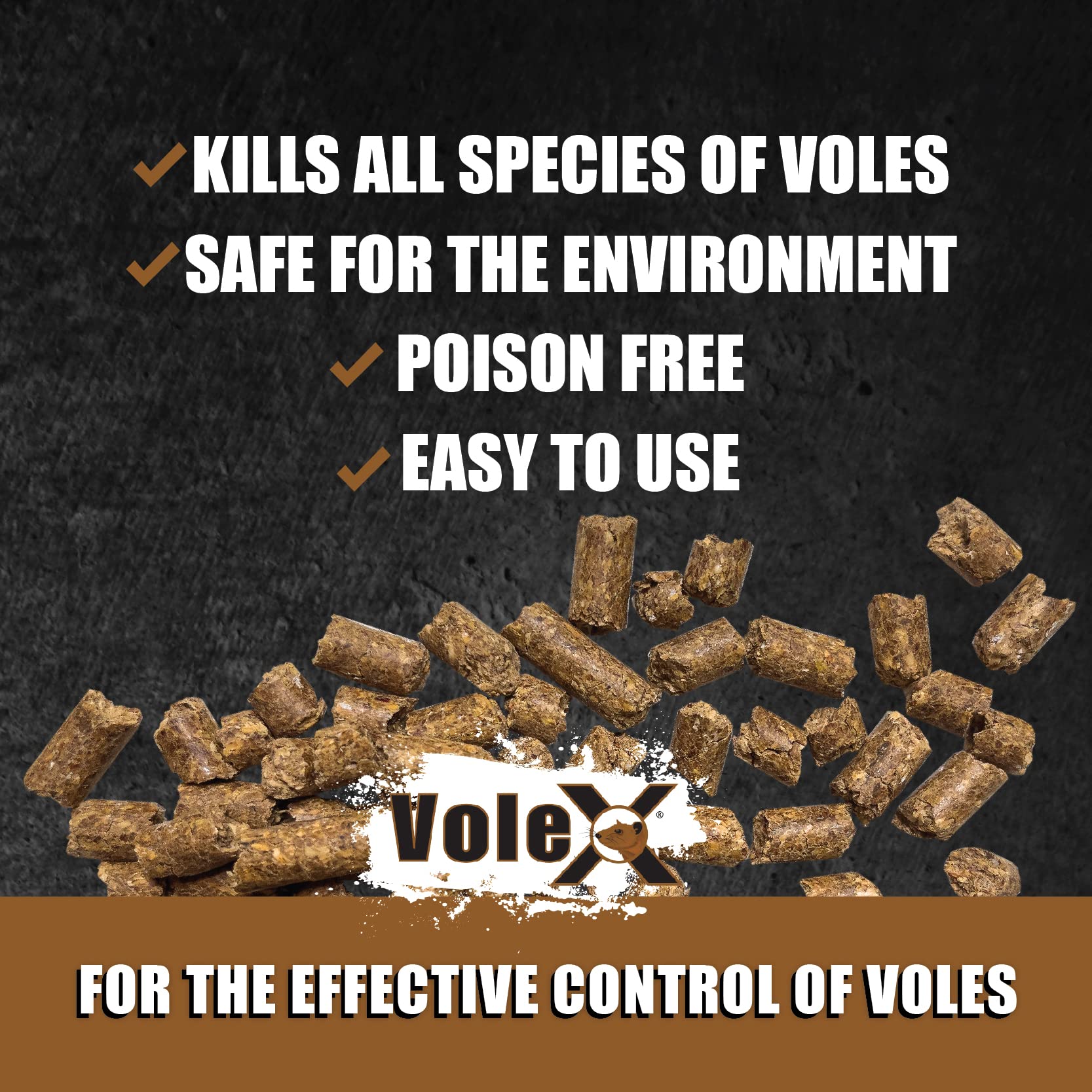 MouseX VoleX comparación de tamaño de pellets para orientación de dosis