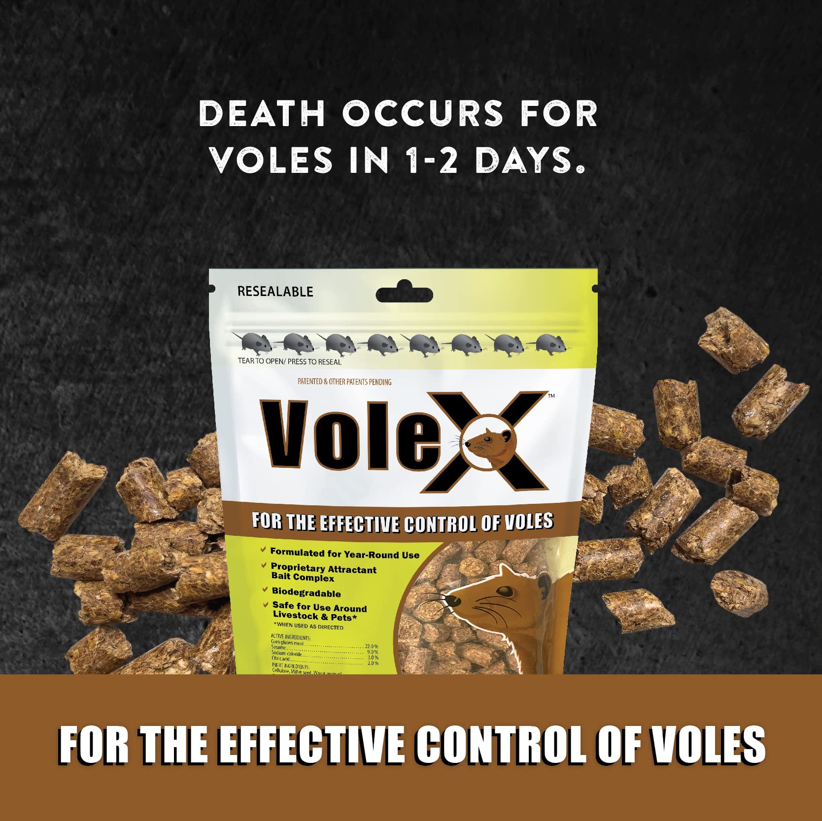 MouseX VoleX textura de pellets naturales para aplicación fácil y precisa