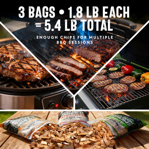Mr. Bar-B-Q bolsa Mesquite en mano destacando humo intenso y terroso