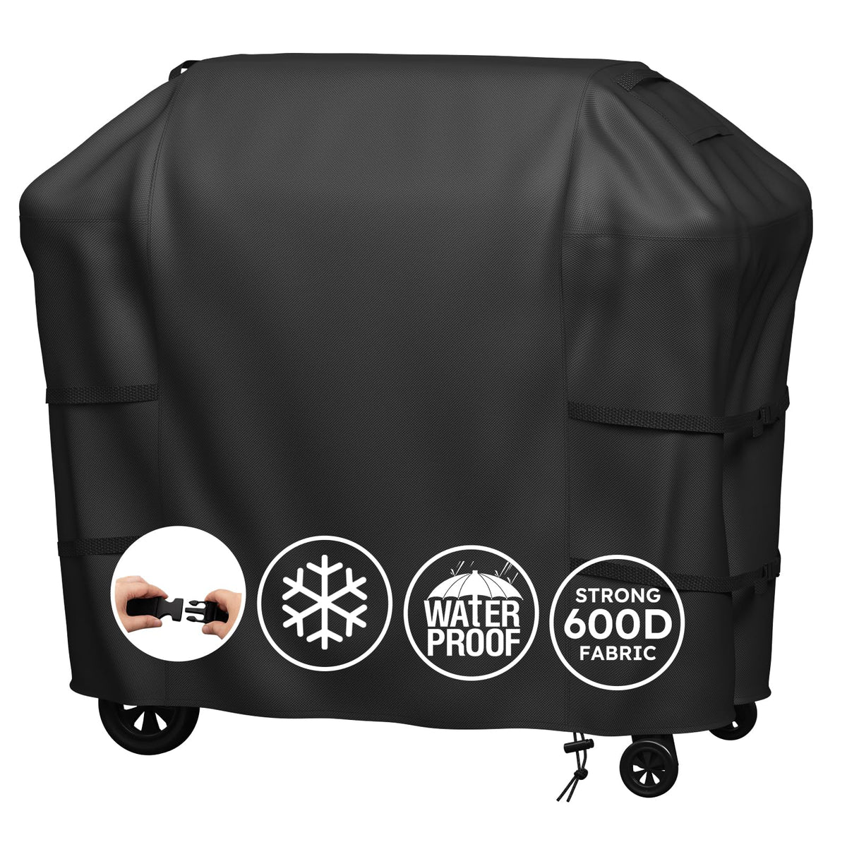 MR. COVER vista frontal de la funda protegiendo parrilla Weber, protección total
