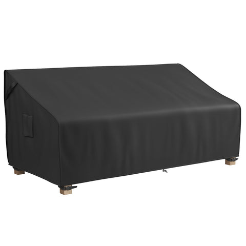 MR. COVER vista frontal de la funda para sofá 3 plazas protegiendo muebles exteriores