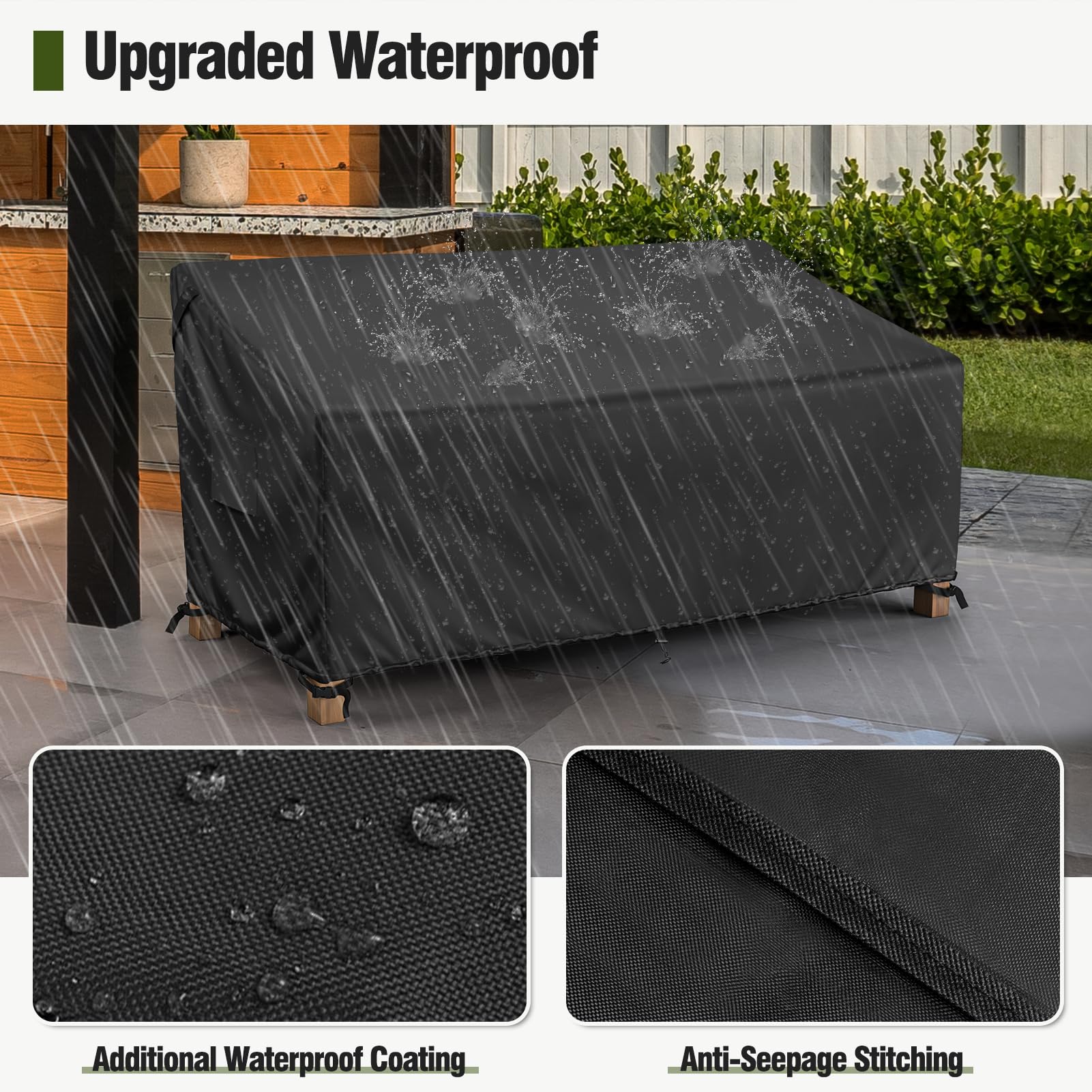 MR. COVER funda cubriendo sofá bajo lluvia para protección continua