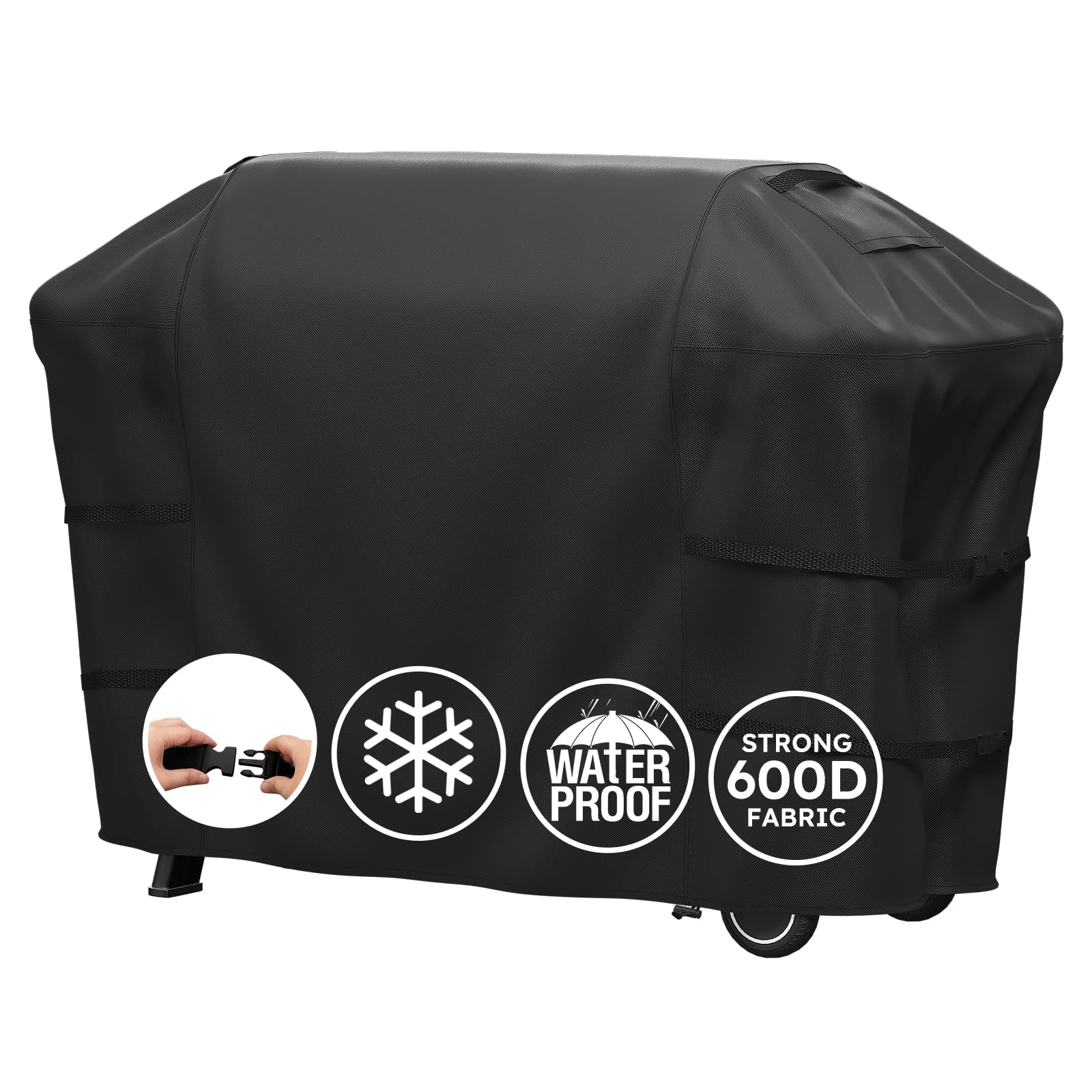MR. COVER funda frontal ajustada protegiendo parrilla Weber, protección completa