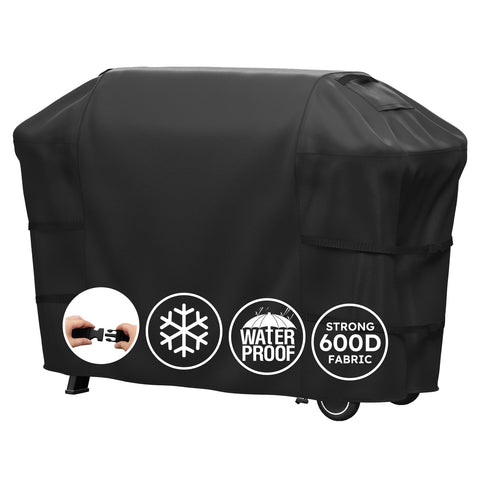 MR. COVER funda frontal ajustada protegiendo parrilla Weber, protección completa