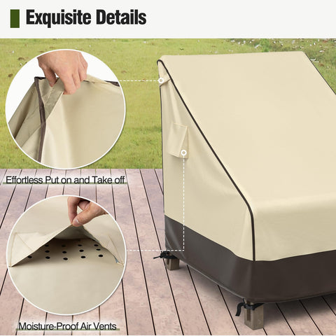 MR. COVER funda instalada en silla de patio demostrando ajuste