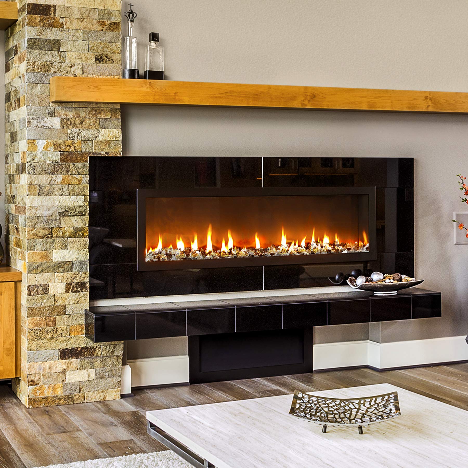 Mr. Fireglass etiqueta informativa con instrucciones y beneficios visibles