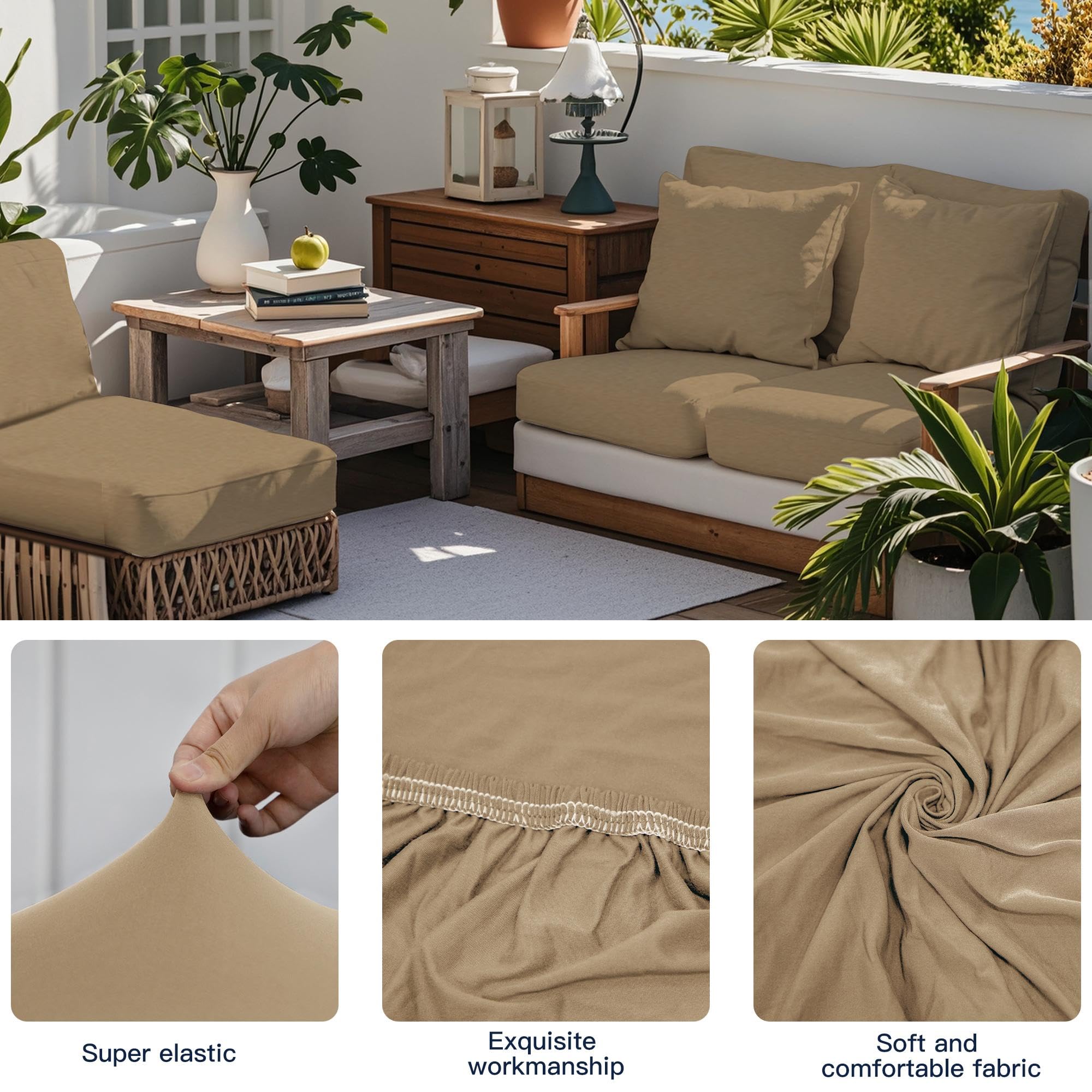 MRGSDL fundas puestas en un sofá de terraza, uso exterior cómodo y elegante
