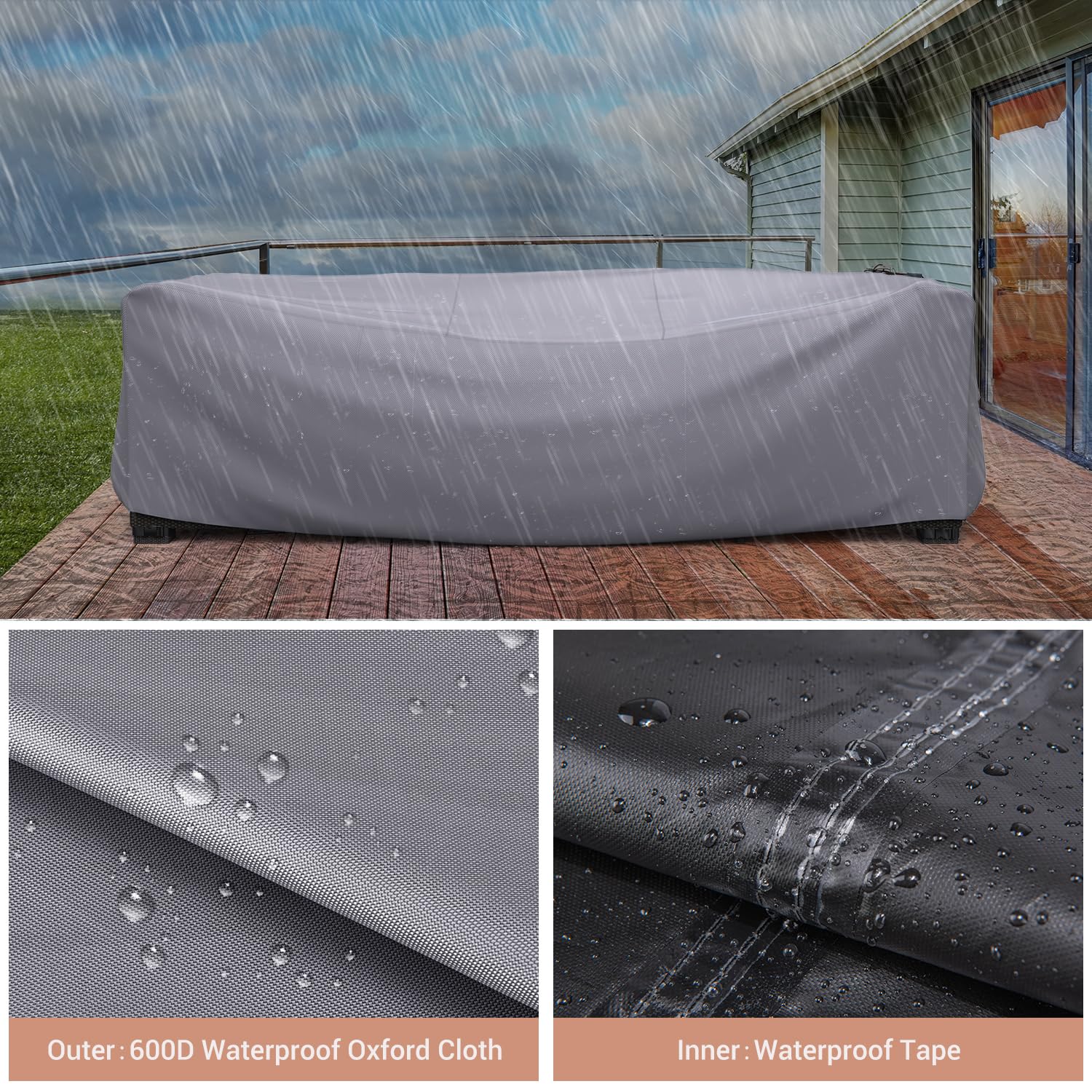 Mrrihand funda colocada sobre mesa de comedor exterior ofreciendo impermeabilidad