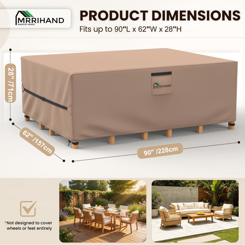 Mrrihand funda en uso sobre mesa de patio mostrando cobertura total